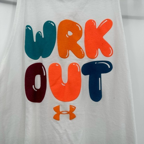 Under Armour size‎ medium loose fit white tank top wrk out balloon letter print - Picture 5 of 5